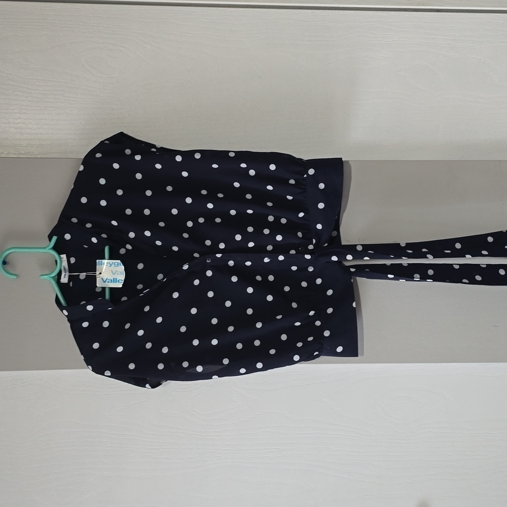 Women's navy blue polka dot blouse size 12